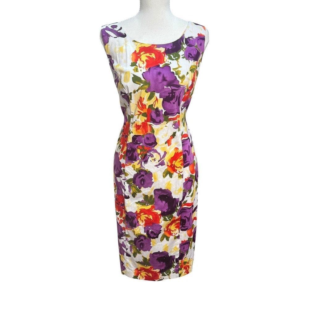 Danny & Nicole Floral Sheath Dress Women 8 Multi Color Retro Summer Garden Party